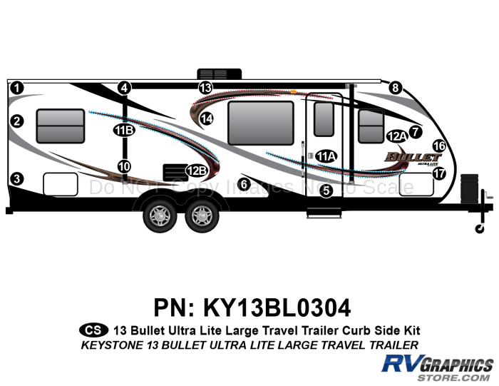 17 Piece 2013 Bullet Lg Travel Trailer Curbside Graphics Kit