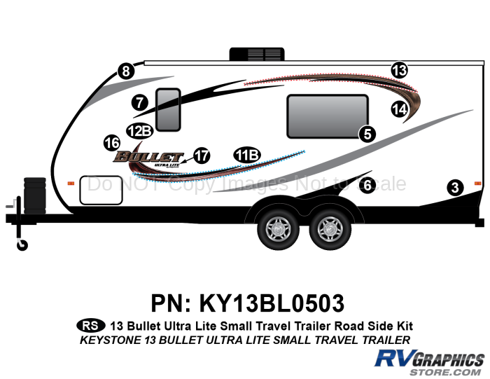 17 Piece 2013 Bullet Sm Travel Trailer Roadside Graphics Kit