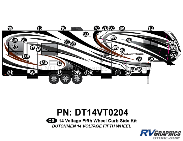 36 Piece 2014 Voltage Fifth Wheel Curbside Graphics Kit