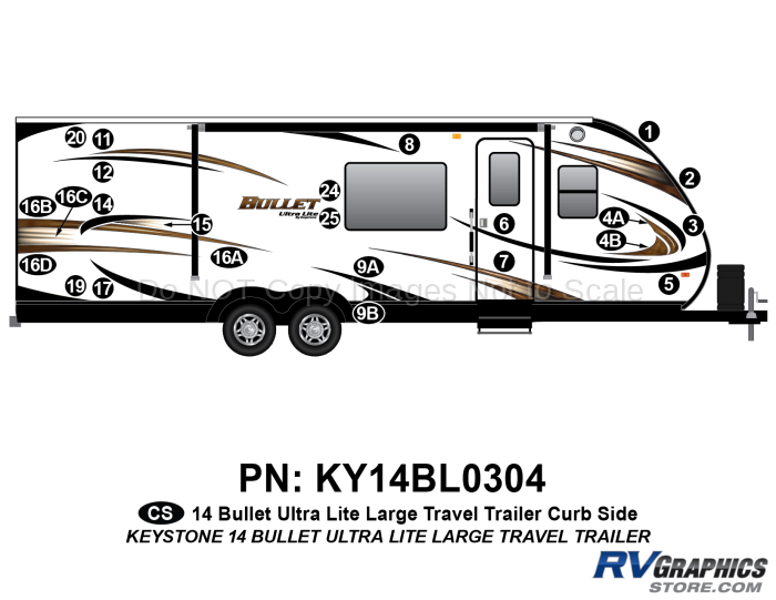 24 piece 2014 Bullet Lg Travel Trailer Curbside Graphics Kit