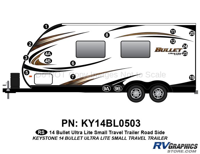 17 piece 2014 Bullet Med Travel Trailer Roadside Graphics Kit