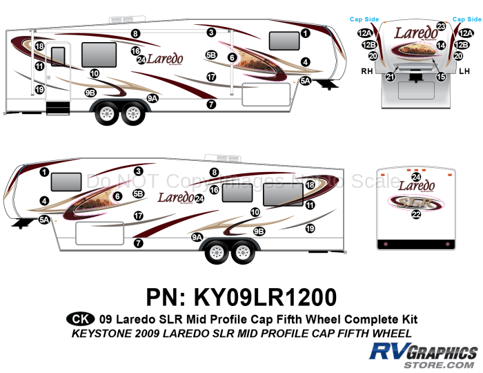 46 Piece 2009 Laredo SLR FW Mid Profile Cap Complete Graphics Kit