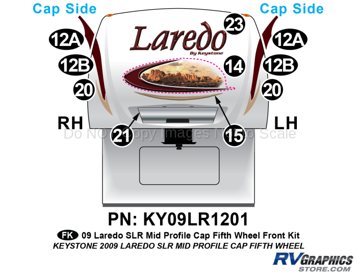10 Piece 2009 Laredo SLR FW Mid Profile Cap Front Graphics Kit