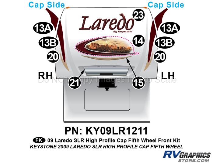 10 Piece 2009 Laredo SLR FW Hi Profile Cap Front Graphics Kit
