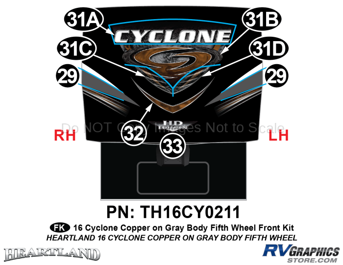 8 Piece 2016 Cyclone FW Copper Gray Front Graphics Kit