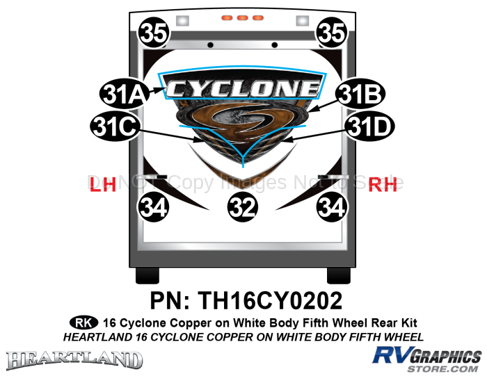 9 Piece 2016 Cyclone FW Copper White Rear Graphics Kit