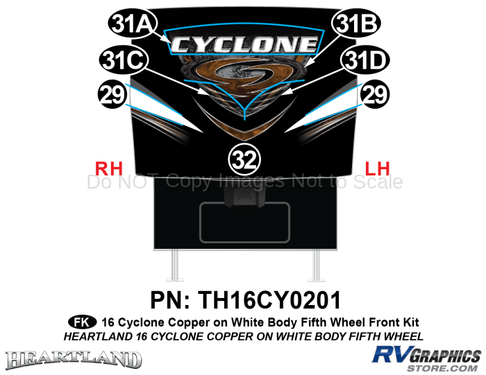7 Piece 2016 Cyclone FW Copper White Front Graphics Kit