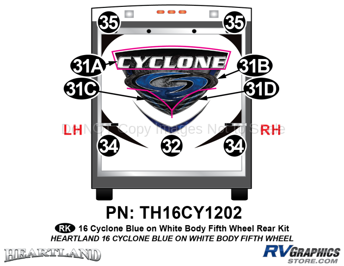 9 Piece 2016 Cyclone FW Blue White Rear Graphics Kit