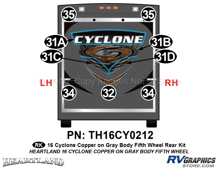 9 Piece 2016 Cyclone FW Copper Gray Rear Graphics Kit