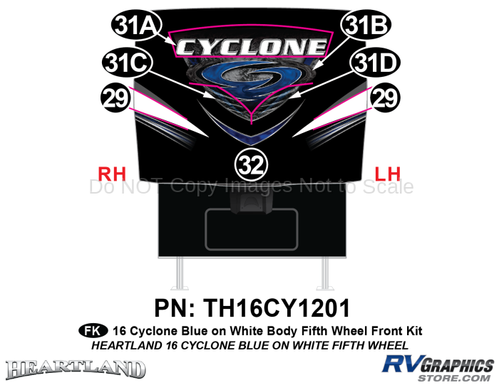 7 Piece 2016 Cyclone FW Blue White Front Graphics Kit
