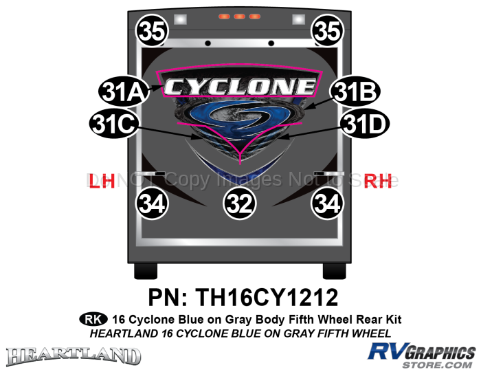 9 Piece 2016 Cyclone FW Blue Gray Rear Graphics Kit