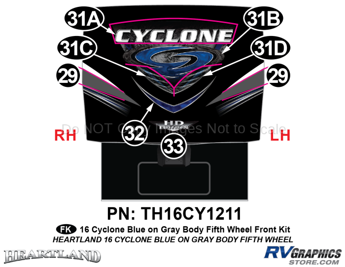 8 Piece 2016 Cyclone FW Blue Gray Front Graphics Kit