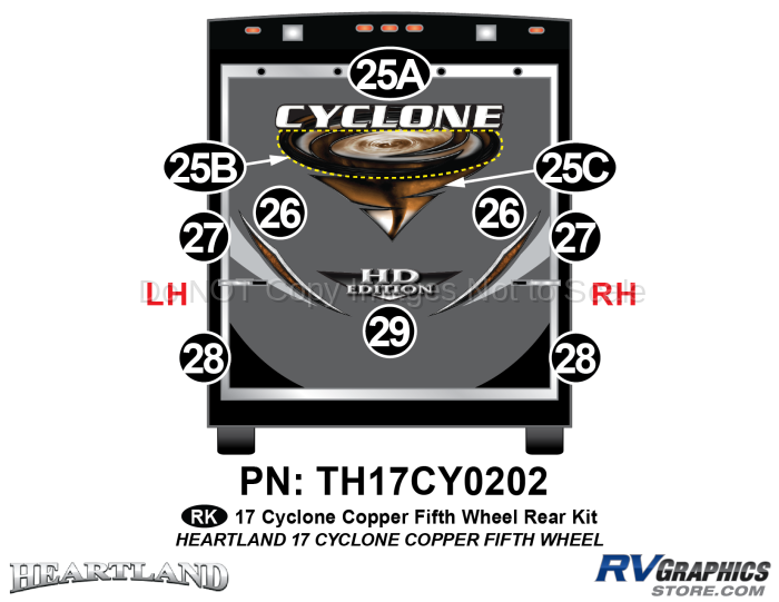 10 Piece 2017 Cyclone FW Copper Rear Graphics Kit