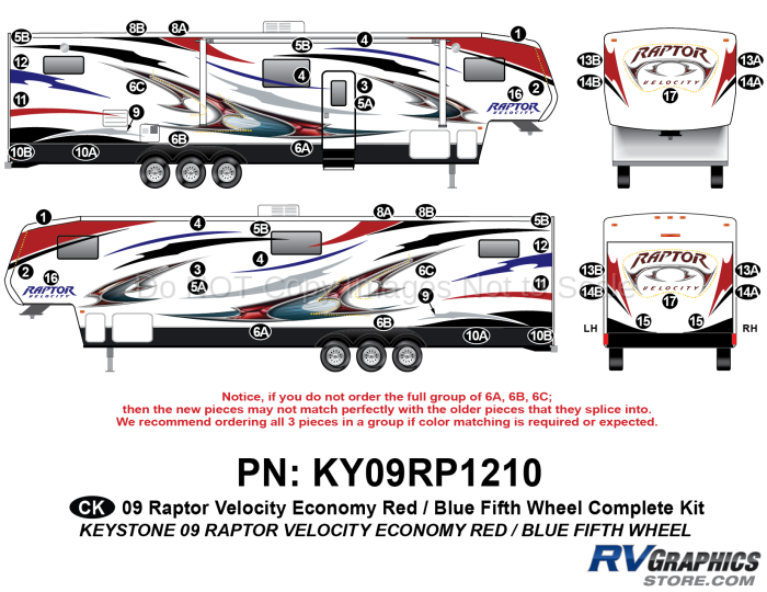 50 Piece 2009 Raptor Velocity Economy RedBlue Complete Graphics Kit