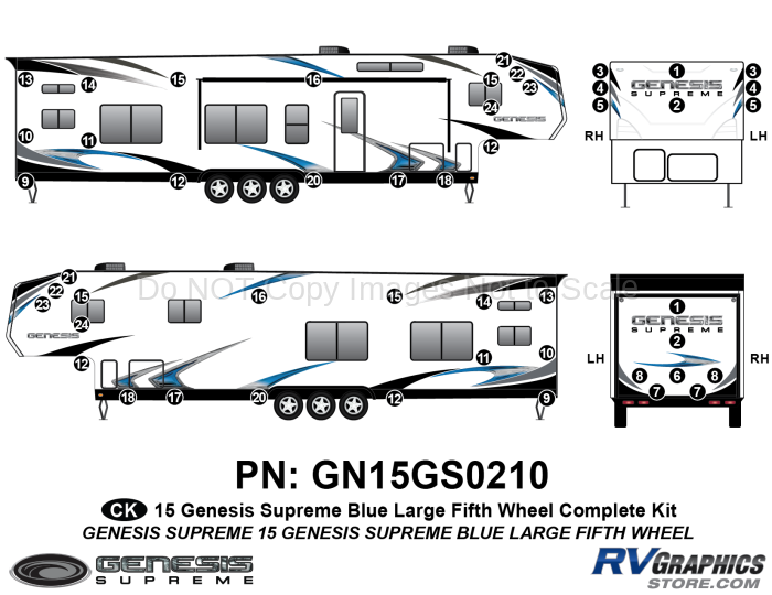 49 Piece 2015 Genesis Blue Lg Fifth Wheel Complete Graphics Kit