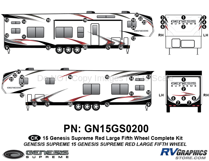 49 Piece 2015 Genesis Red Lg Fifth Wheel Complete Graphics Kit