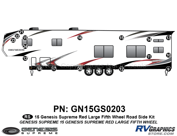 17 Piece 2015 Genesis Red Lg Fifth Wheel Roadside Graphics Kit
