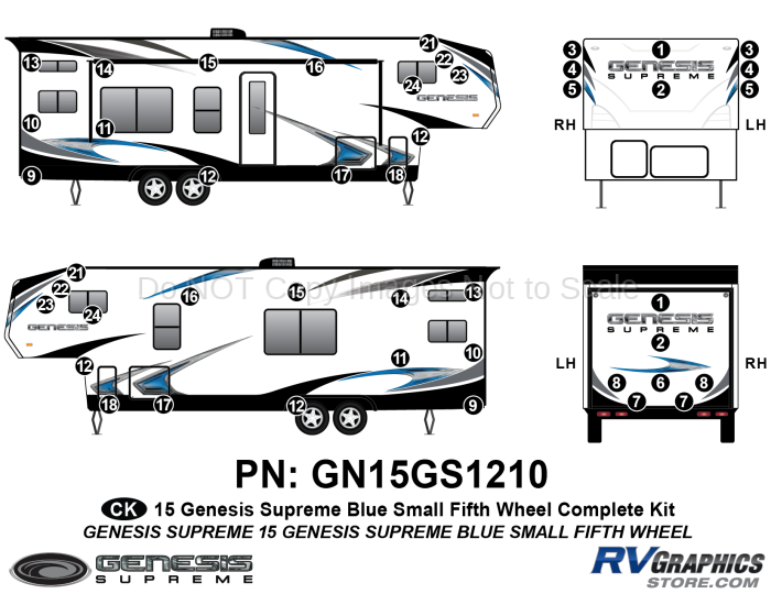 45 Piece 2015 Genesis Blue Sm Fifth Wheel Complete Graphics Kit