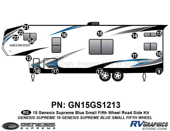15 Piece 2015 Genesis Blue Sm Fifth Wheel Roadside Graphics Kit