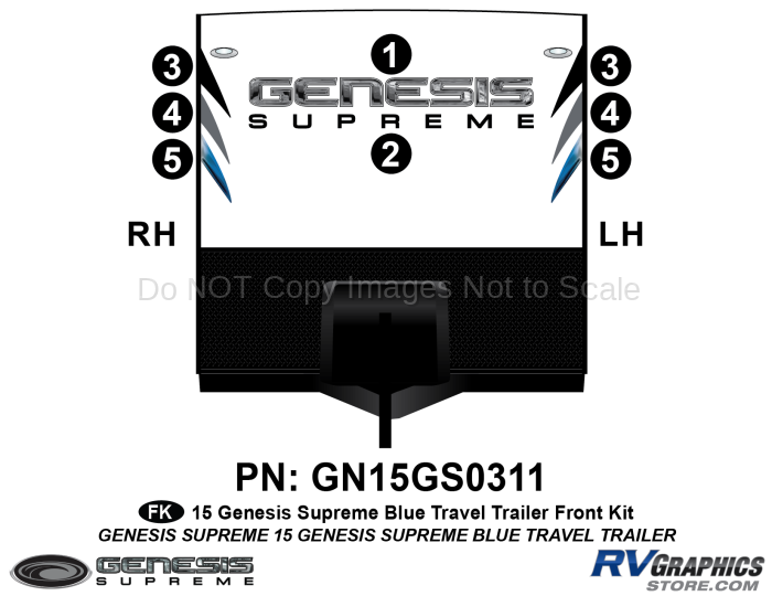 8 Piece 2015 Genesis Blue Travel Trailer Front Graphics Kit
