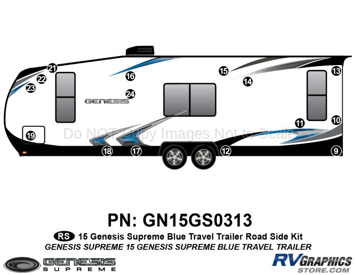 15 Piece 2015 Genesis Blue Travel Trailer Roadside Graphics Kit