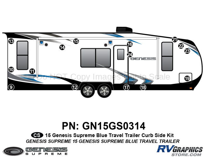 15 Piece 2015 Genesis Blue Travel Trailer Curbside Graphics Kit