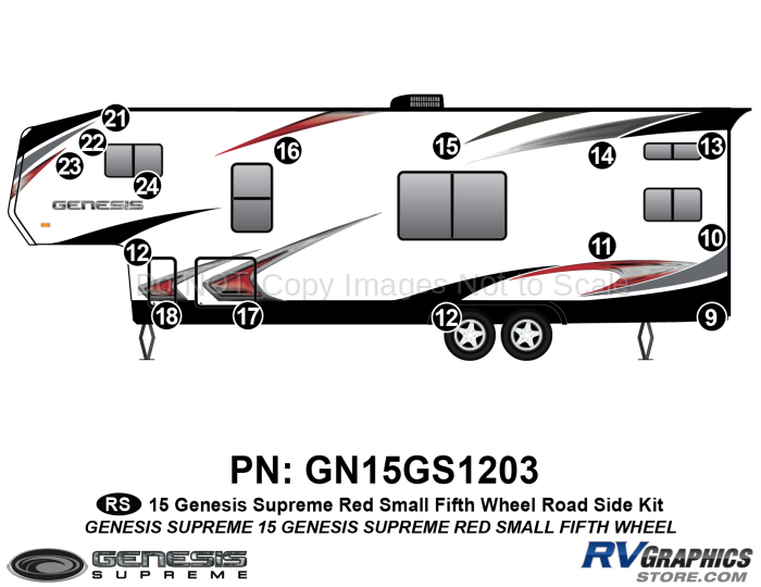 15 Piece 2015 Genesis Red Sm Fifth Wheel Roadside Graphics Kit