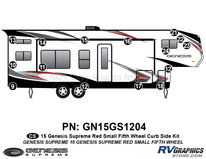 15 Piece 2015 Genesis Red Sm Fifth Wheel Curbside Graphics Kit
