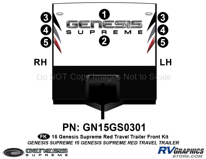 8 Piece 2015 Genesis Red Travel Trailer Front Graphics Kit