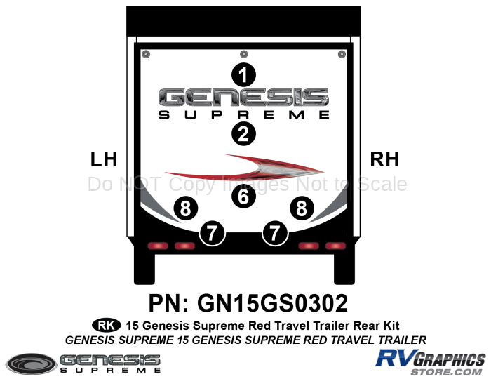 7 Piece 2015 Genesis Red Travel Trailer Rear Graphics Kit