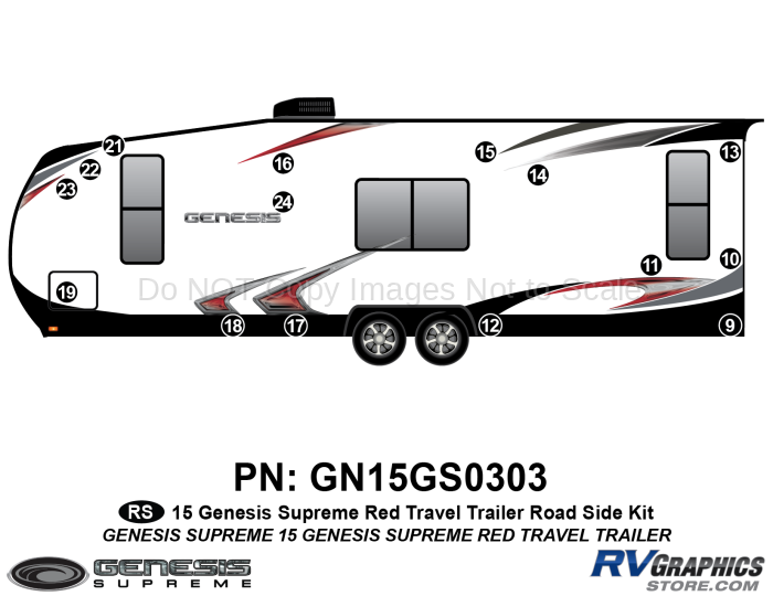 15 Piece 2015 Genesis Red Travel Trailer Roadside Graphics Kit