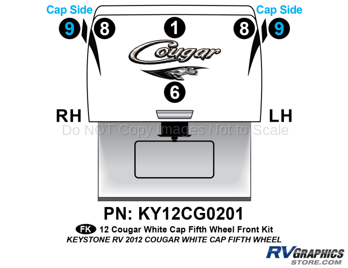 6 Piece 2012 Cougar FW White Cap Front Graphics Kit