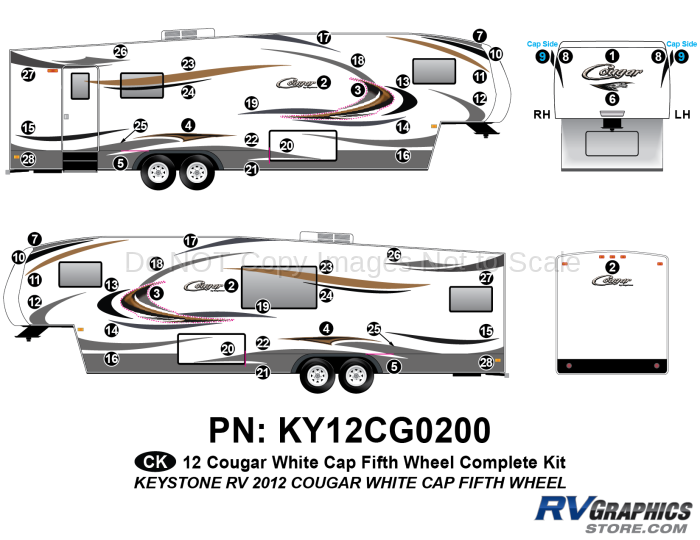 55 Piece 2012 Cougar FW White Cap Complete Graphics Kit
