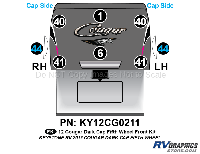 8 Piece 2012 Cougar FW Dark Cap Front Graphics Kit