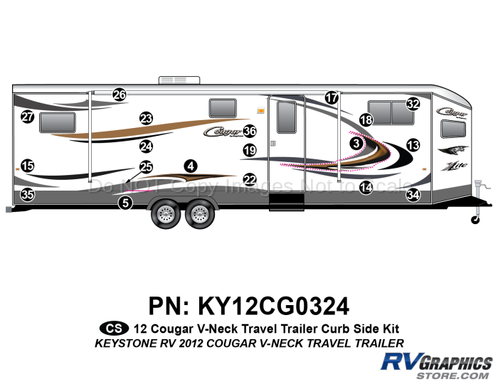 19 Piece 2012 Cougar TT V-Neck Curbside Graphics Kit