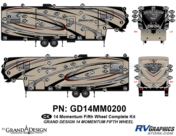 91 Piece 2014 Grand Design Momentum FW Complete Graphics Kit