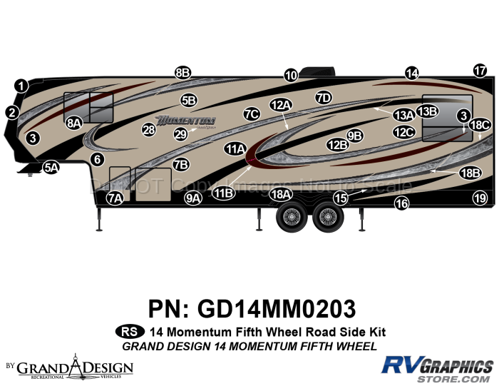 33 Piece 2014 Grand Design Momentum FW Roadside Graphics Kit
