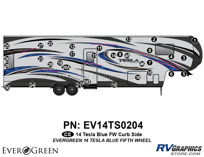 33 Piece 2014 Evergreen Tesla FW Blue Curbside Graphics Kit