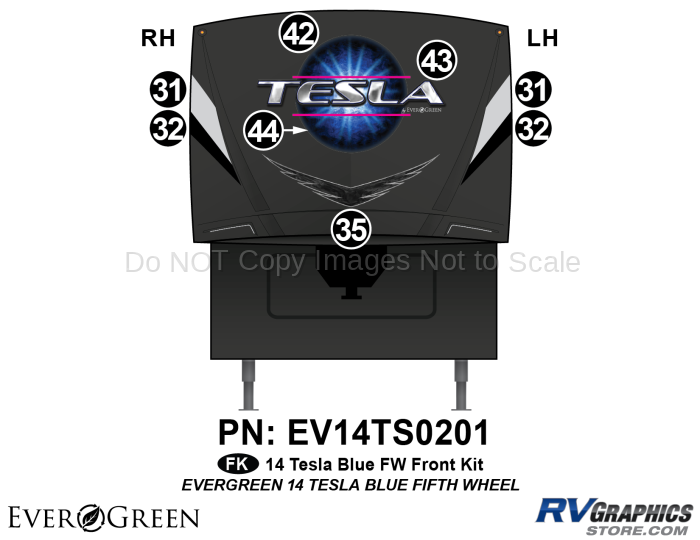8 Piece 2014 Evergreen Tesla FW Blue Front Graphics Kit