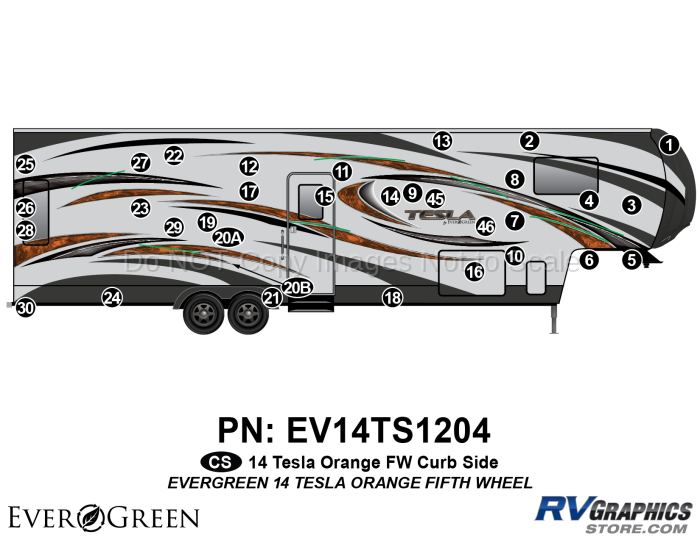 33 Piece 2014 Evergreen Tesla FW Orange Curbside Graphics Kit