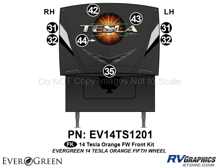 8 Piece 2014 Evergreen Tesla FW Orange Front Graphics Kit