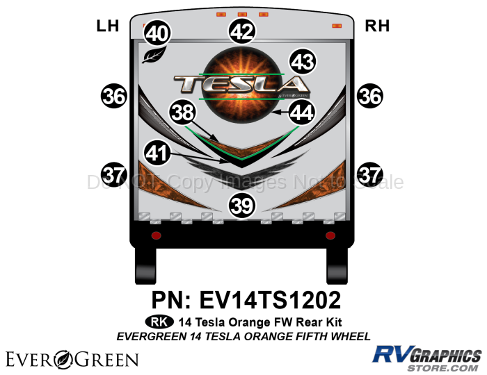 11 Piece 2014 Evergreen Tesla FW Orange Rear Graphics Kit