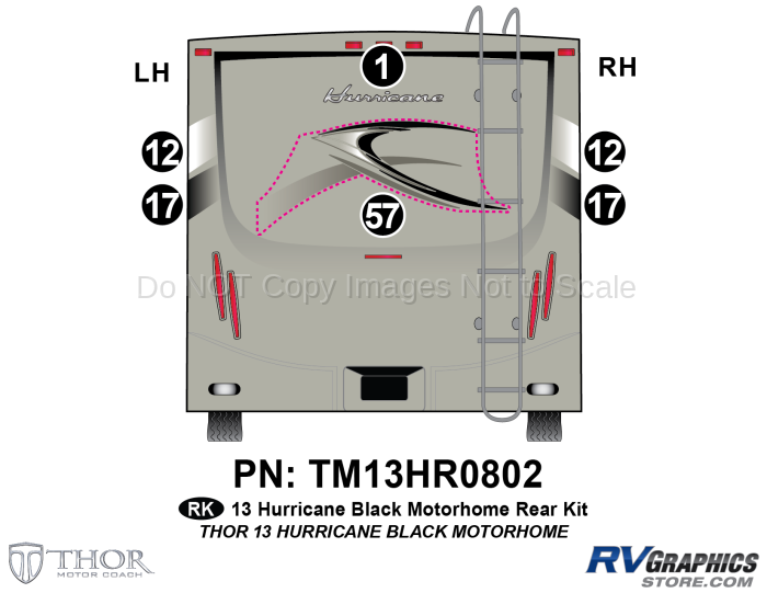 6 Piece 2013 Hurricane MH Carbon Black Rear Graphics Kit