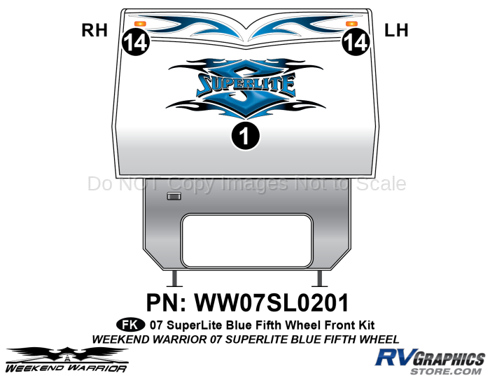 3 Piece 2007 SuperLite Blue FW Front Graphics Kit