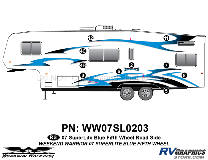 10 Piece 2007 SuperLite Blue FW Roadside Graphics Kit