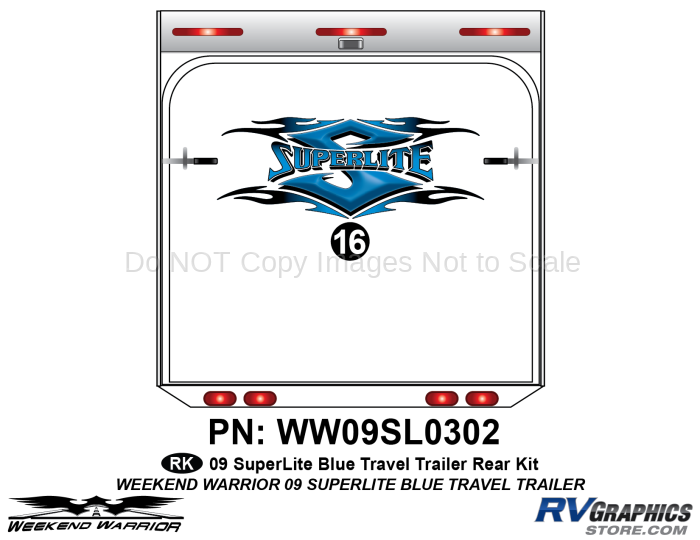 1 Piece 2009 SuperLite Blue TT Rear Graphics Kit