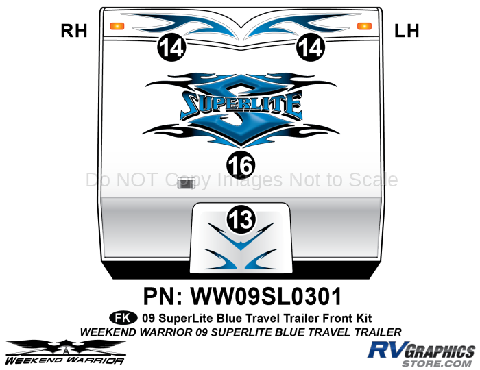 4 Piece 2009 SuperLite Blue TT Front Graphics Kit