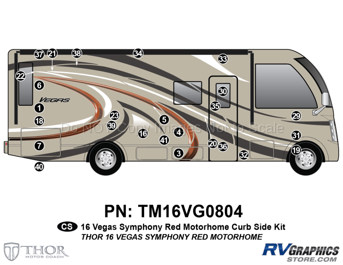 26 Piece 2016 Thor Motorcoach Vegas MH RED Curbside Graphics Kit