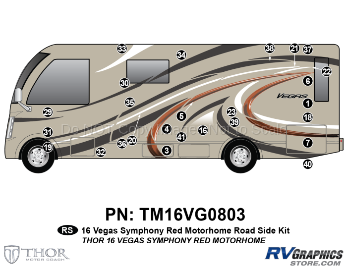 26 Piece 2016 Thor Motorcoach Vegas MH RED Roadside Graphics Kit