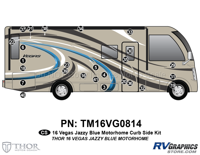 26 Piece 2016 Thor Motorcoach Vegas MH BLUE Curbside Graphics Kit
